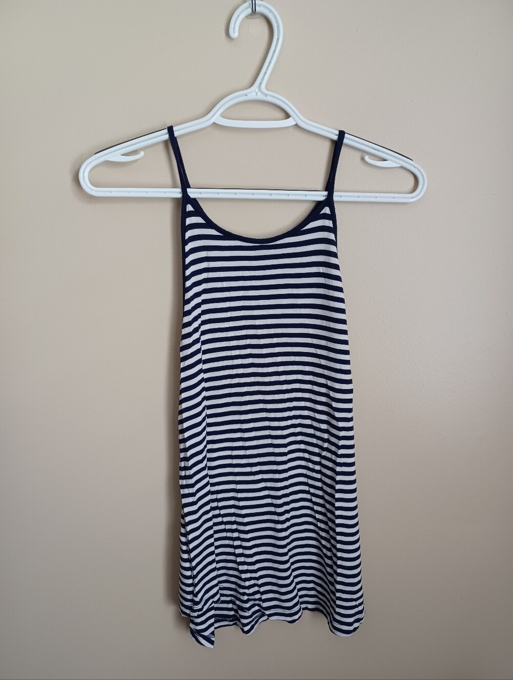Women's Size M Navy Blue White Striped American Dream Rayon Spandex Tank Top